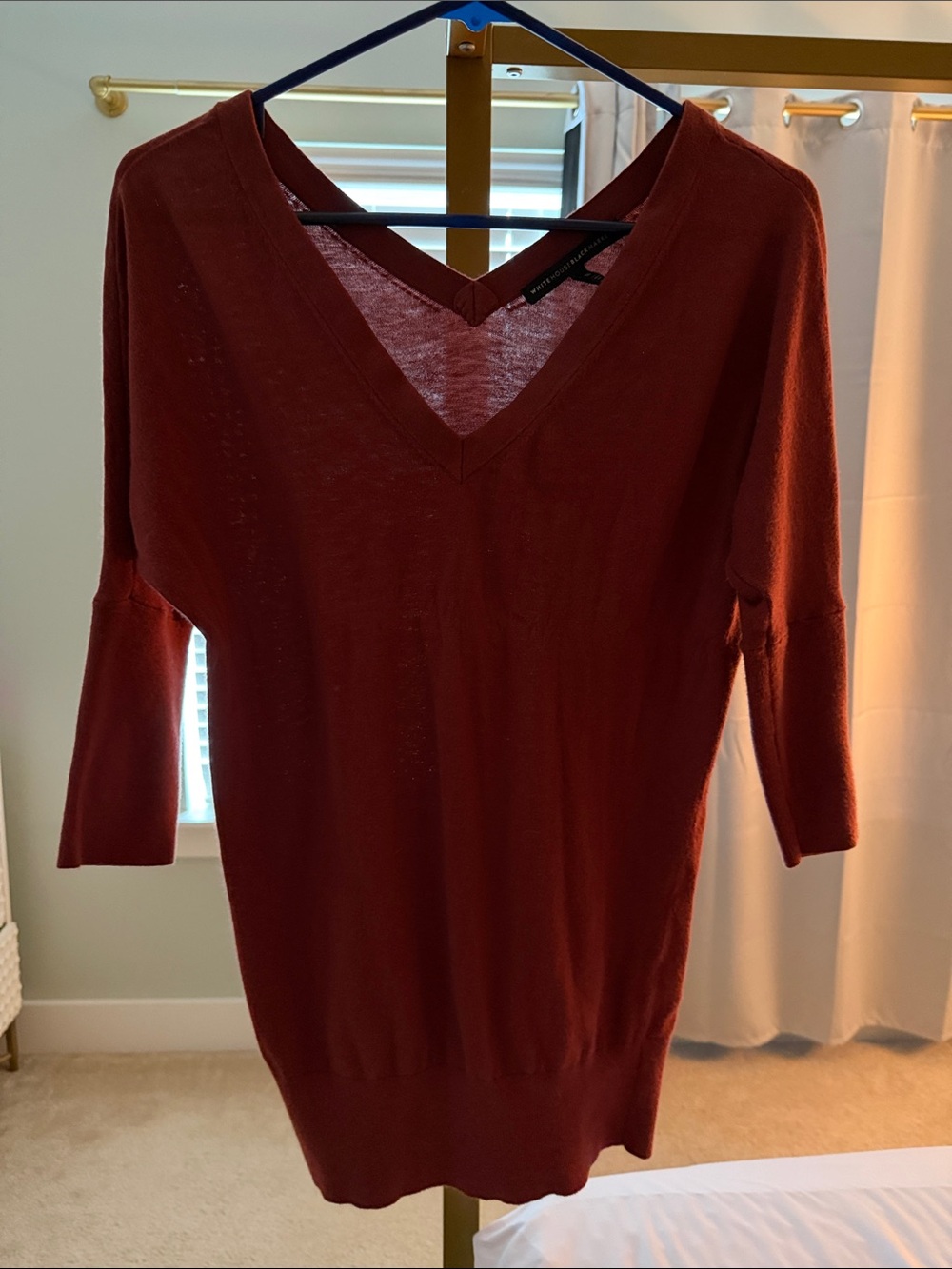 White House Black Market Deep Red V-Neck Tunic Sweater